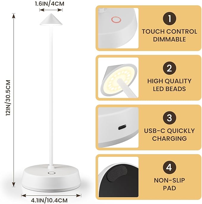 Cordless Table Lamp Rechargeable LED Battery Operated 6000mAh Touch Dimmable - Image 7