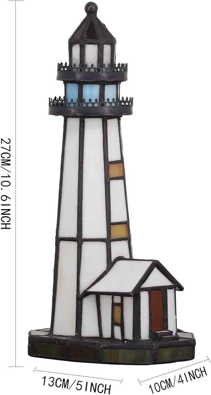 Small Tiffany Lighthouse Stained Glass Accent Table Lamp Night Light - Image 9