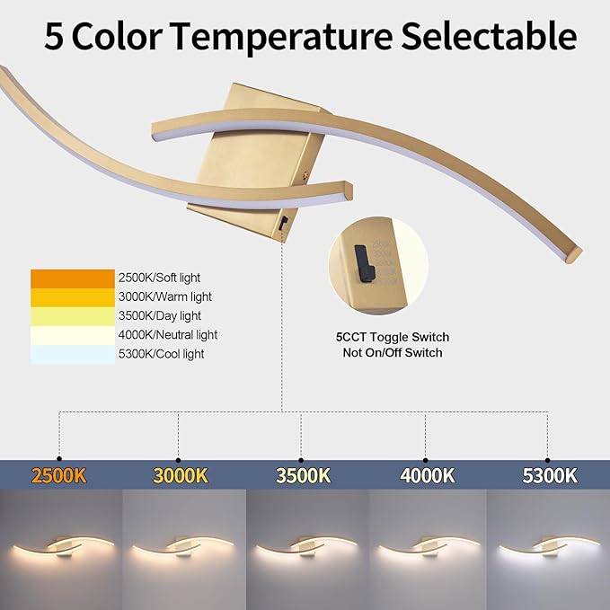31.5 inch Modern Bathroom Vanity Light Gold Lights Fixtures Dimmable 5CCT Led - Image 2