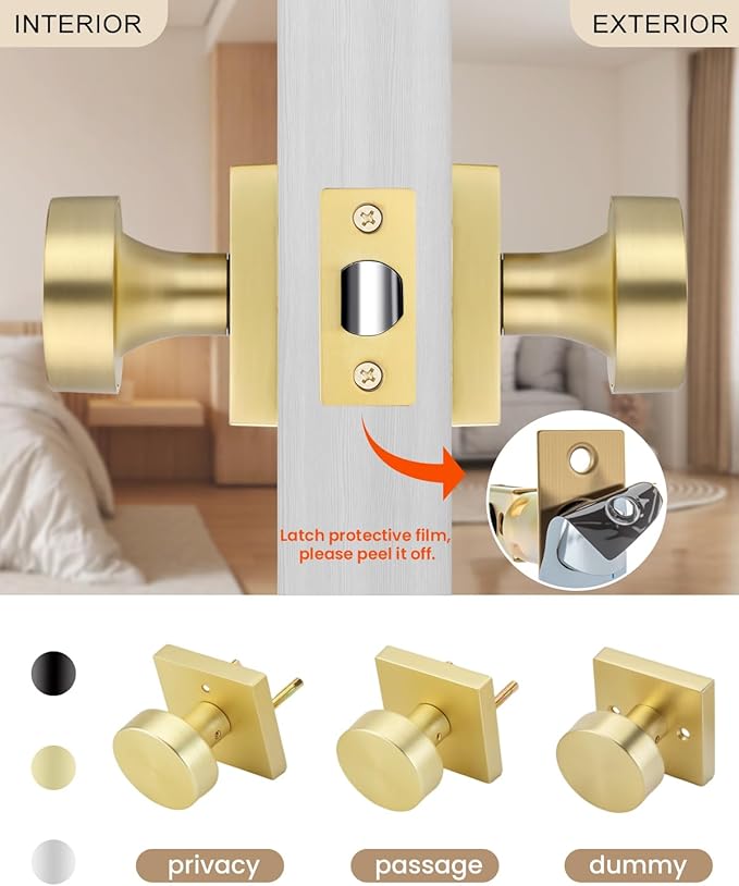 Haidms Gold Door Knob Passage, Heavy Duty Square Brushed Gold Hall and Closet - Image 4