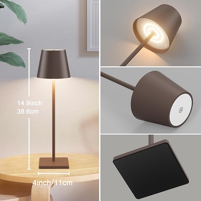 2 Pack LED Rechargeable Table Lamp Bronze, Portable 5500mAh Battery Powered - Image 2