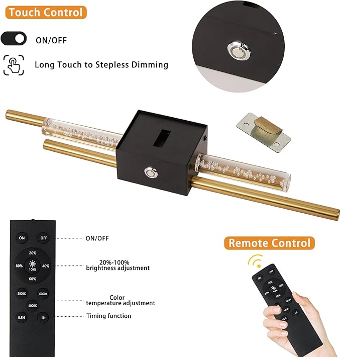 Battery Operated Wall Sconces Set of Two, Rechargeble Modern Crystal Bathroom - Image 5
