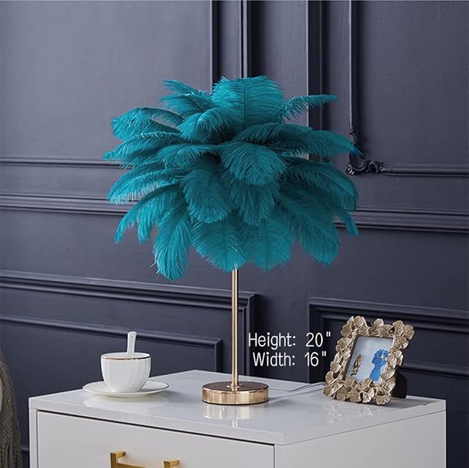 White Ostrich Feather Lamp, 3-Color Temperature Modes, 40 Feathers and 5 G4 LED - Image 2