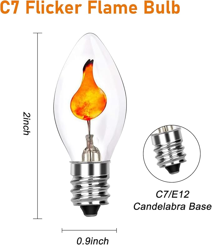 Christmas Flicker Flame Light Bulb C7 Clear Flame Shape Candelabra Bulb - Image 2