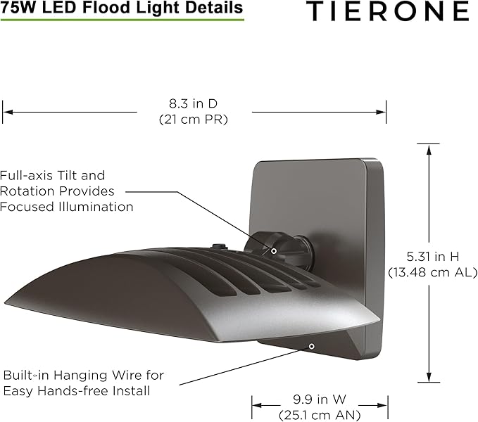 LED Outdoor Flood Light with Dusk to Dawn Photocell 75W Outdoor Security Light - Image 2