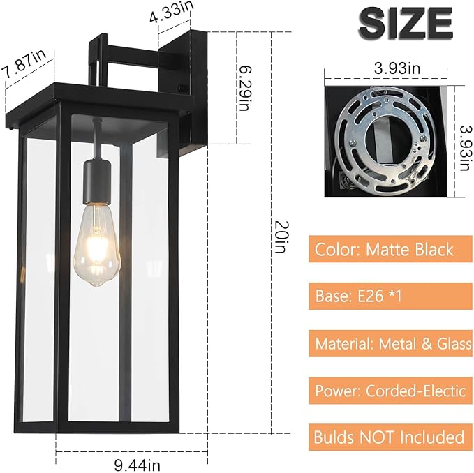 tewei Dusk to Dawn Large Outdoor Wall Lights, 20 Inch Outdoor Sconce Lights - Image 6