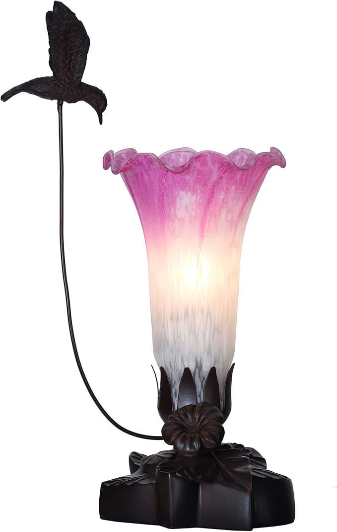 Bieye LL03 Hummingbird Flying Over Lily Flower Blown Glass Table Lamp by Bieye