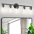 5-Light Black Bathroom Vanity Lights, E26 Modern Bathroom Light Fixtures by GuliaofoLights