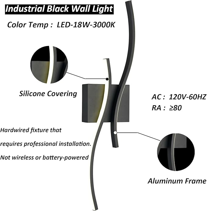 Modern Led Sconce Wall Lighting Indoor 24" Minimalist Industrial Black Wall - Image 6