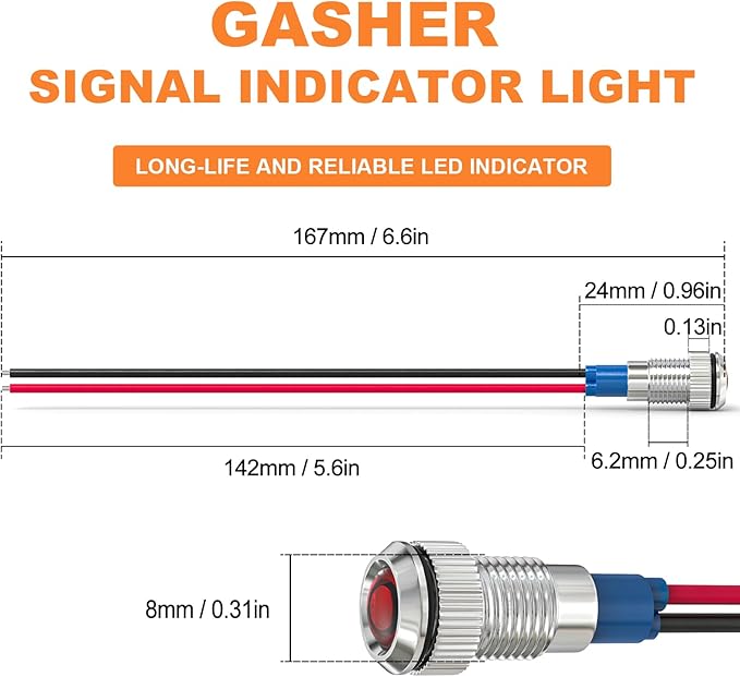GASHER 5 PCS Energy Saving Indicator Light, LED Light 12V/24V/110V 20mA Panel - Image 3