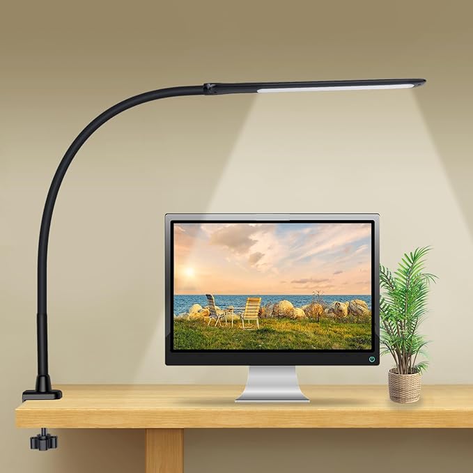 YOUKOYI LED Desk Lamp with Clamp, 10W Swing Arm Clamp Lamp, 5 Brightness Levels by YOUKOYI