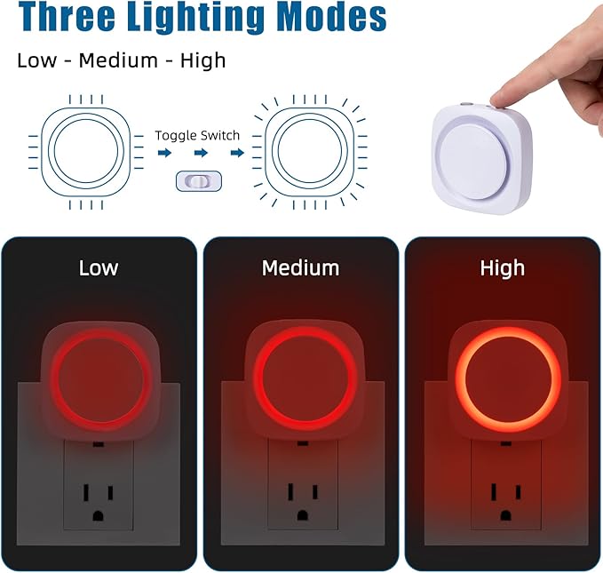 Red Night Lights Plug into Wall, 4 Packs Dimmable Night Light - Image 2