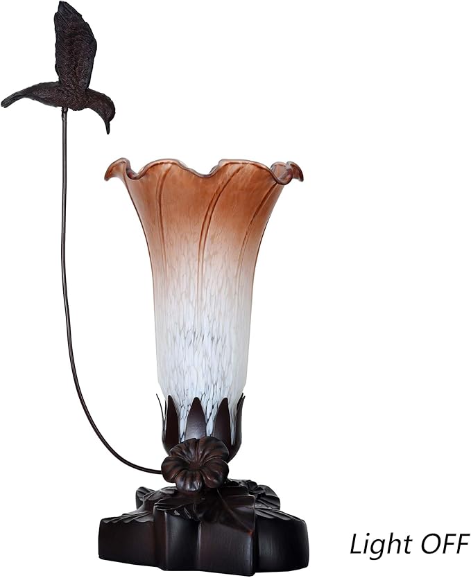 Bieye LL09 Hummingbird Flying Over Lily Flower Blown Glass Table Lamp - Image 4