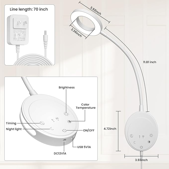 Wall Mounted Reading Light, Bedside Headboard Lights - Image 8
