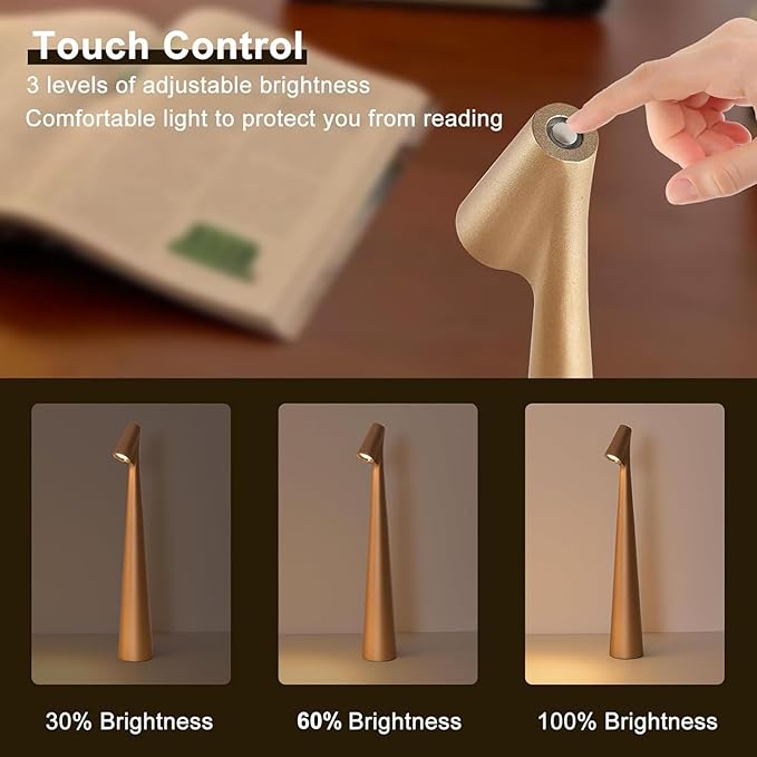 Cordless Small Table Lamps Set of 2, 3 Levels Brightness Portable Desk Lamp - Image 5