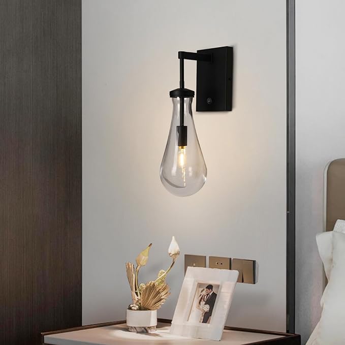 HuisMier Raindrop Wall Sconces, Modern Clear Glass Wall Lamp Vanity Light - Image 2