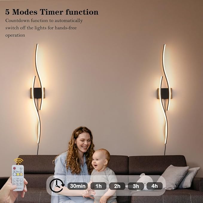 Modern Plug in Wall Sconces Set of Two, RC Dimmable LED Plug in Wall Light - Image 7