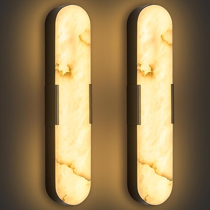 2 Pack Alabaster Wall Sconces 20" Black Modern Vanity Wall Lights - Image 8