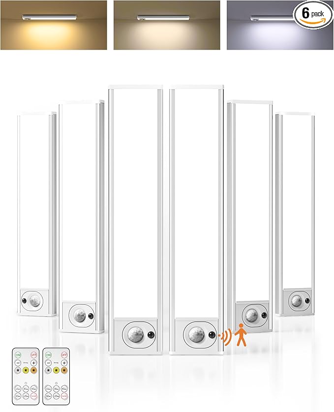 6Pack 7.8inch Under Cabinet Lighting, Rechargeable Motion Sensor Light Wireless by AMETHEUS