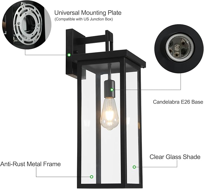 tewei Large Size Outdoor Wall Lantern Exterior Wall Light Fixture, Matte Black - Image 9