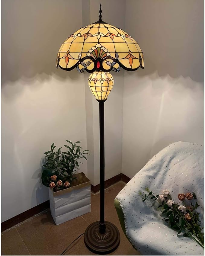 Bieye L10803 Baroque Tiffany Style Stained Glass Double Lit Floor Lamp - Image 3
