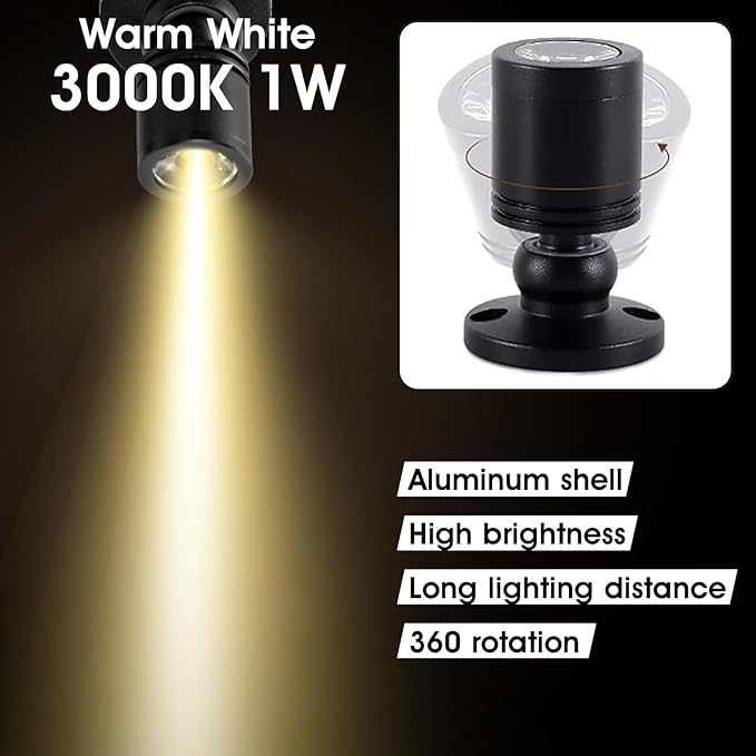 DEDC 6pcs Mini LED Spot Lights, 1W 5V 3000K Under Cabinet Lights, Mini - Image 2