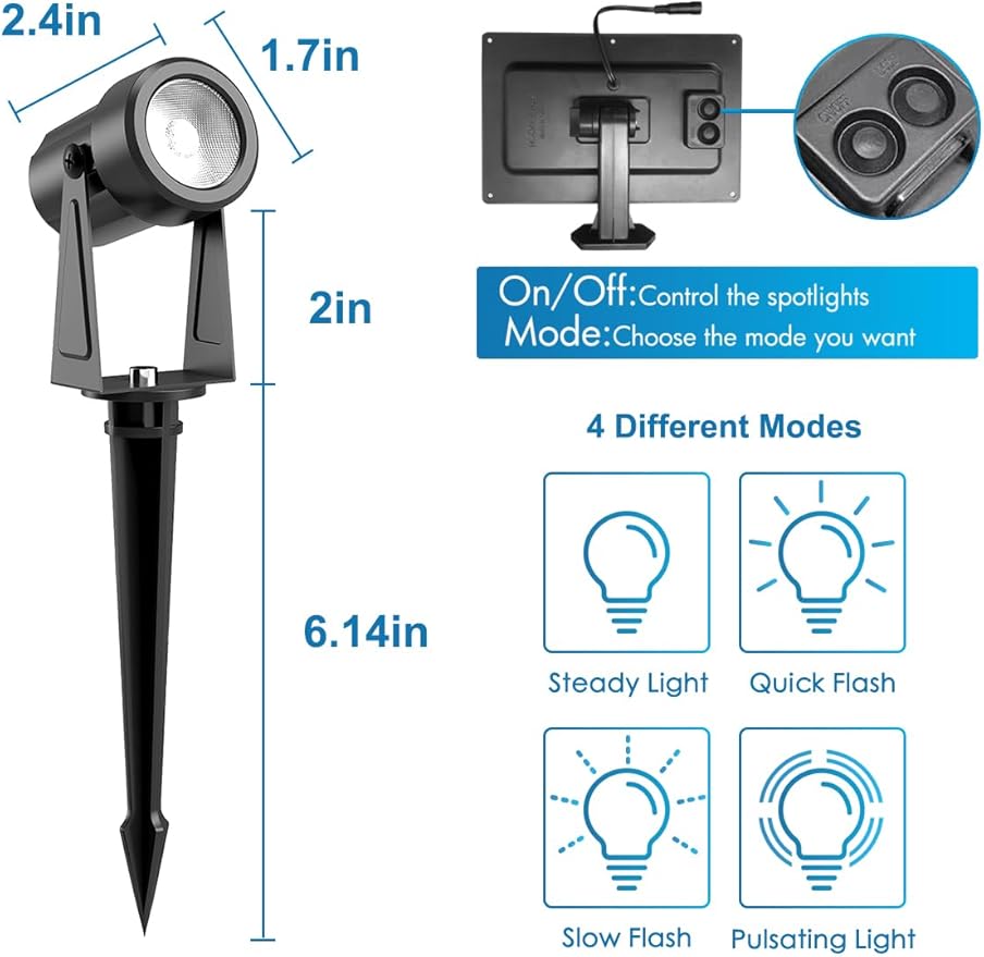 ZYAN Solar Landscape Spot Lights Outdoor 24ft Cable 6W Monocrystalline Panel & - Image 8