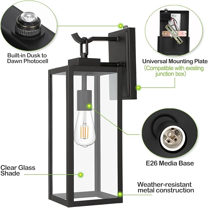 hykolity Large Size Dusk to Dawn Outdoor Wall Lanterns, 18 Inch Outdoor Wall - Image 3