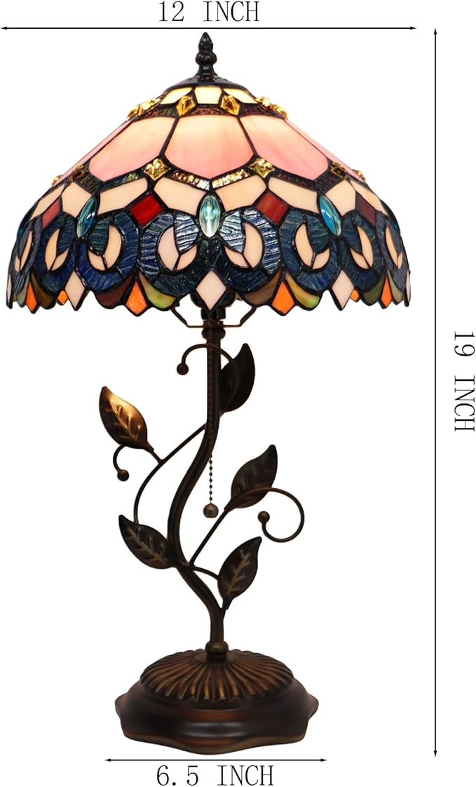 Tiffany Table Lamp, W12H19 Inch, Metal Leaf Base - Image 2