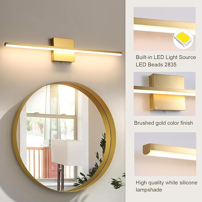 Modern Bathroom Vanity Light 24 Inch, 18W Brushed Brass Bathroom Light Fixture - Image 4