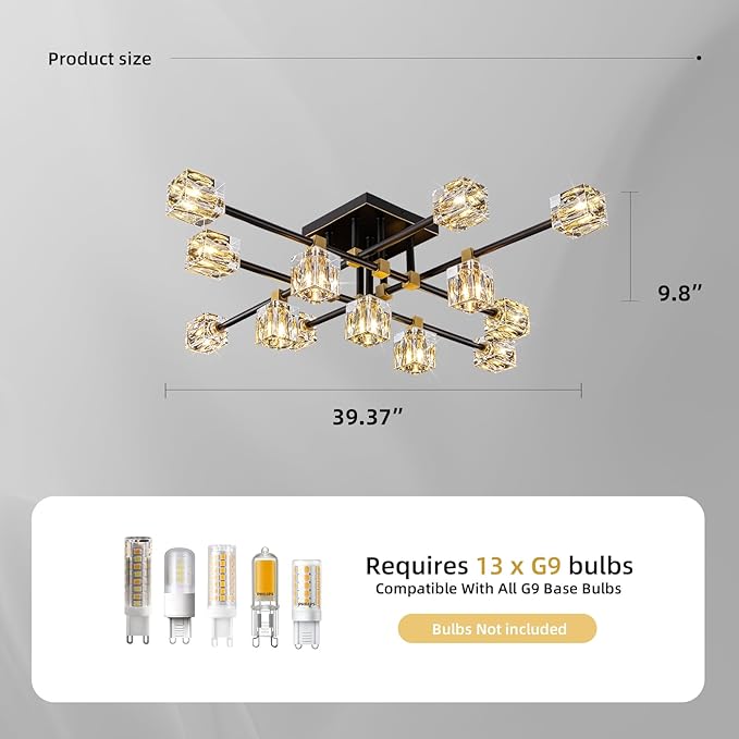 Semi Flush Mount Ceiling Light Fixture, 13-Lights Modern Crystal Light Fixture - Image 4