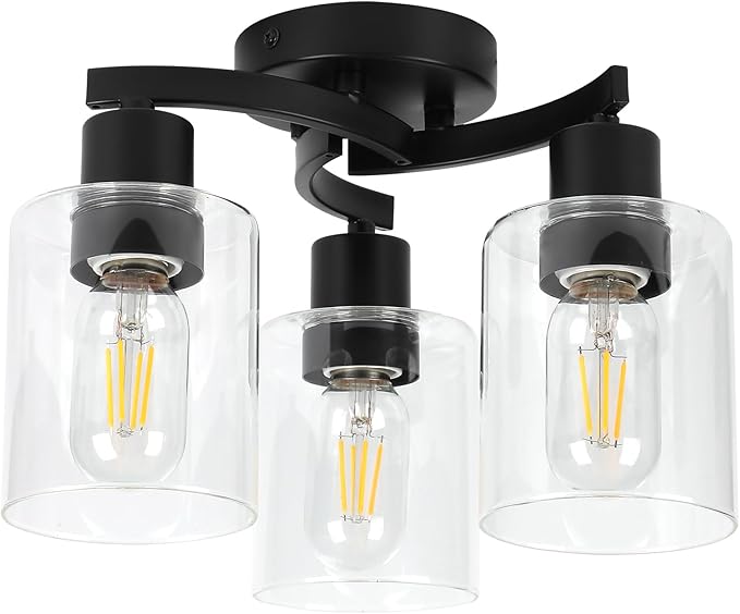 WILON Black Flush Mount Ceiling Light, Farmhouse Kitchen Lighting Fixtures by WILON