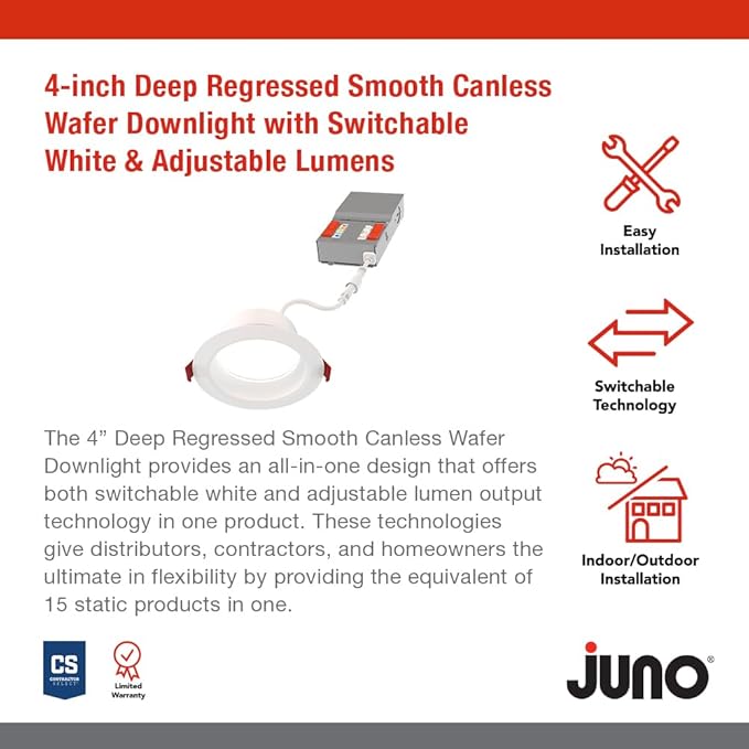 Juno Canless LED Wafer Light, Round Wafer Downlight, 5-in-1 Switchable White - Image 2