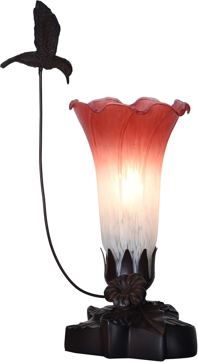 Bieye LL06 Hummingbird Flying Over Lily Flower Blown Glass Table Lamp by Bieye