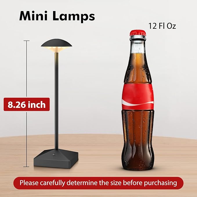 3 Pack 8.26in Black Small Cordless Table Lamps Rechargeable, Battery Operated - Image 3