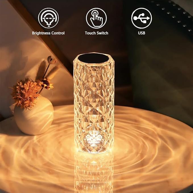 Portable Crystal Table Lamp, 3 Color Touch Control Rechargeable Lamp, Crystal - Image 3