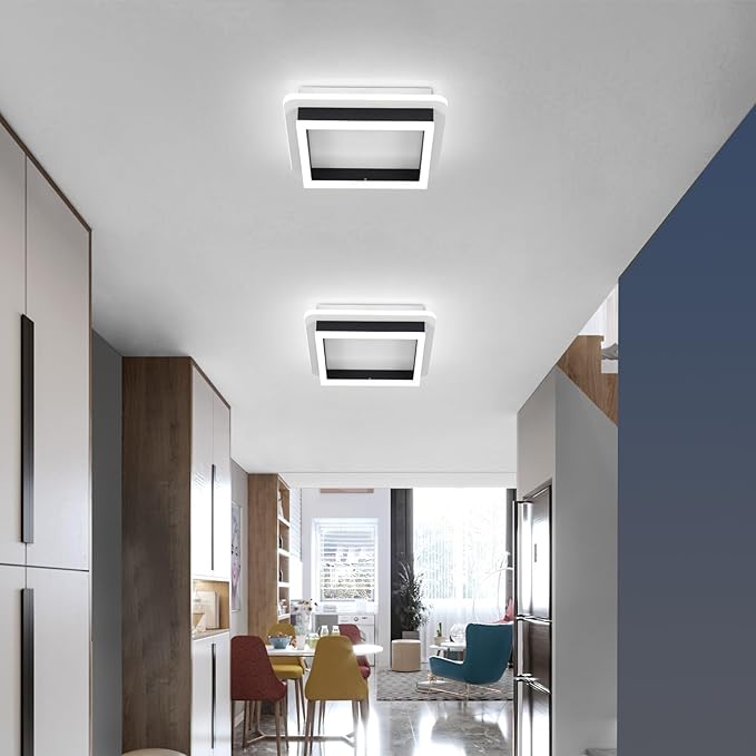 CANEOE 2 Packs Square Flush Mount Ceiling Light, 6000K Black Modern LED Ceiling - Image 2