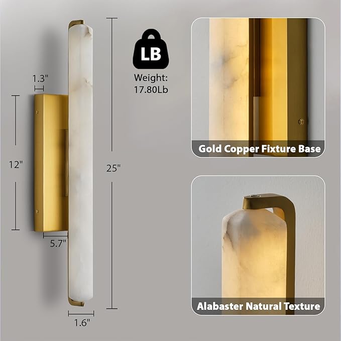 Alabaster Wall Sconces Set of Two, 25in Brass Alabaster Sconce, Modern Spanish - Image 2