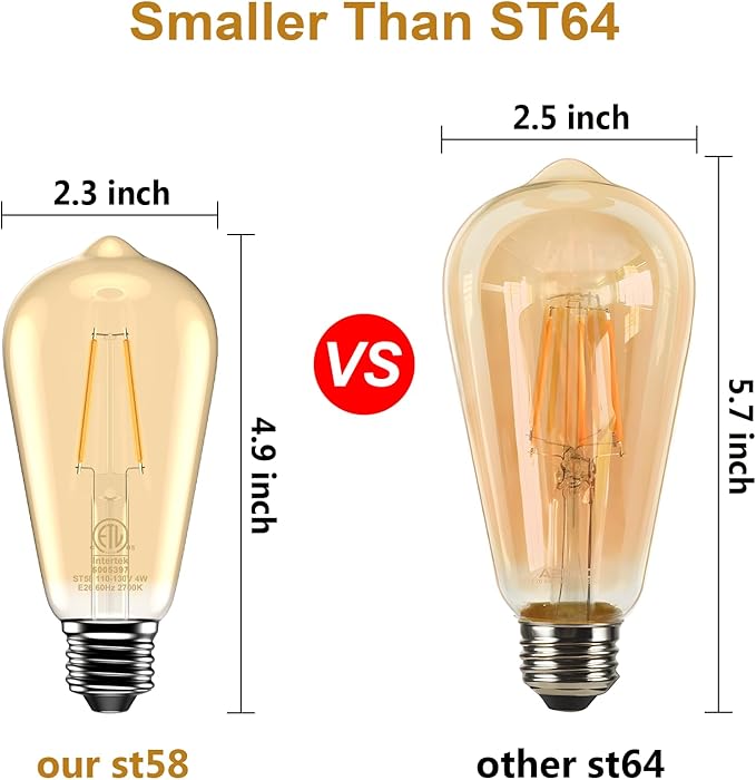 ASOKO ST58 Antique LED Filament Light Bulbs, LED Dimmable Edison Light Bulbs 4W - Image 3