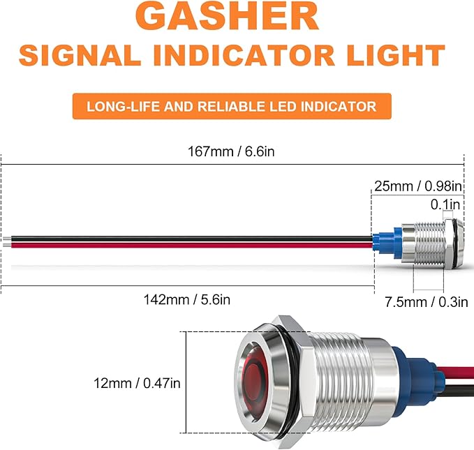 GASHER 5 PCS Energy Saving Indicator Light, LED Light 12V/24V/110V 20mA Panel - Image 3