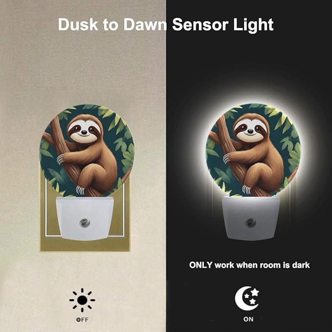 EKOBLA Cute Sloth LED Night Light Tropical Animal Jungle Tree Plug-in - Image 2
