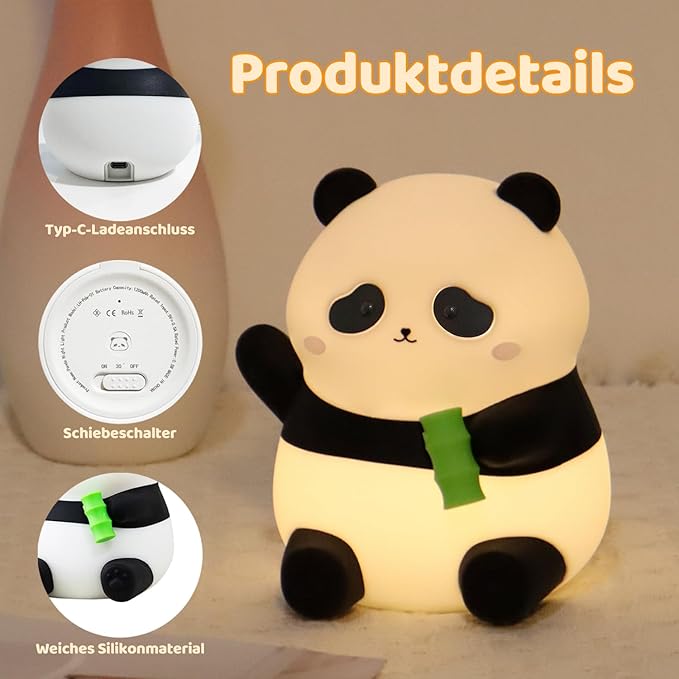 Panda Night Light, 50-Hour Battery & Pat-to-Change Brightness, Squishy Silicone - Image 9