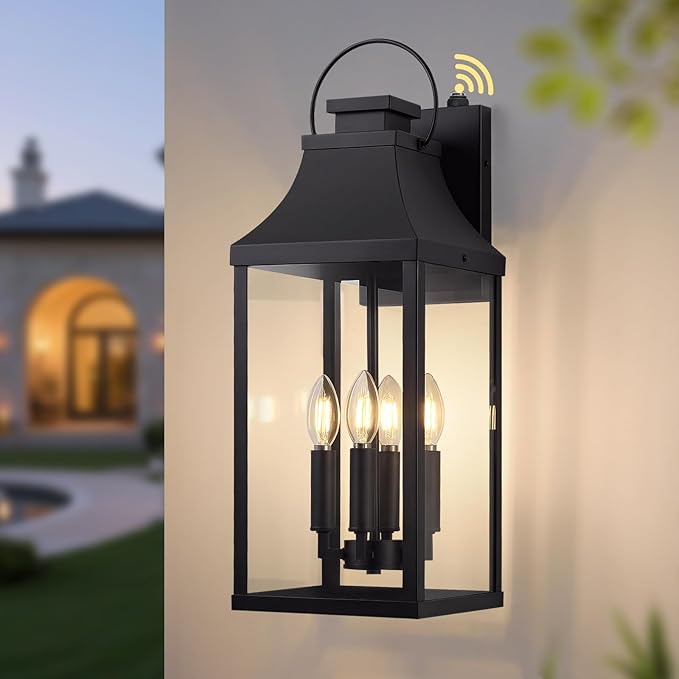 tewei Dusk to Dawn Outdoor Wall Lantern, 4-Light Modern Exterior Lighting by TeweiBrand