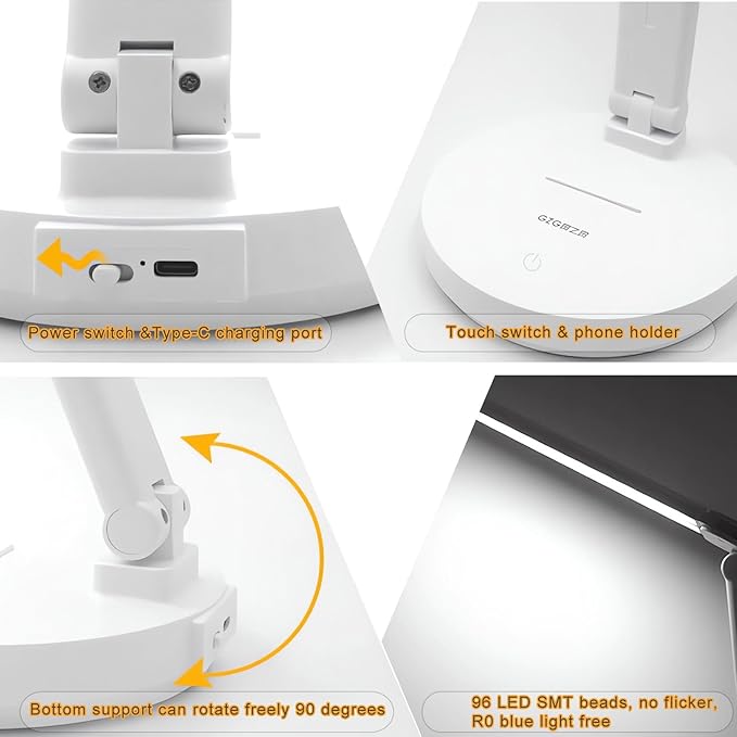 Desk Lamp, Led Cordless Rechargeable Lamp, 2800K-6500K CCT Dual Swing Arm - Image 3