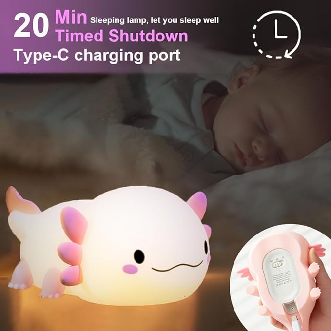 Axolotl Night Light for Kids, Touch Baby Silicone Lamp, Toddler Night Light for - Image 4