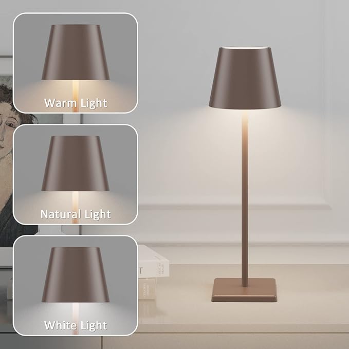 2 Pack LED Rechargeable Table Lamp Bronze, Portable 5500mAh Battery Powered - Image 4