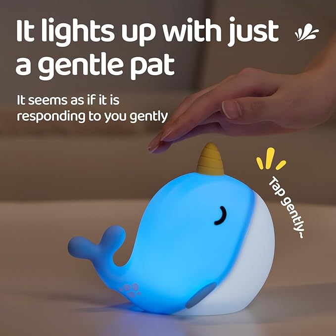 Cute Whale Night Light, Soft Narwhal Silicone LED Night Lamp, Rechargeable - Image 4
