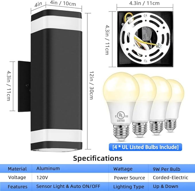 RAYVO Dusk to Dawn Outdoor Wall Lights 2 Pack, Modern Up and Down Exterior - Image 3
