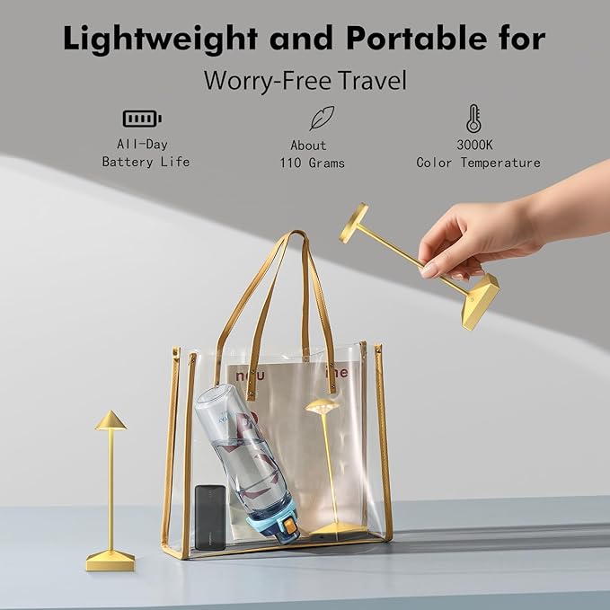 3 Pack 7.67in Gold Small Cordless Table Lamps Rechargeable, Battery Operated - Image 5