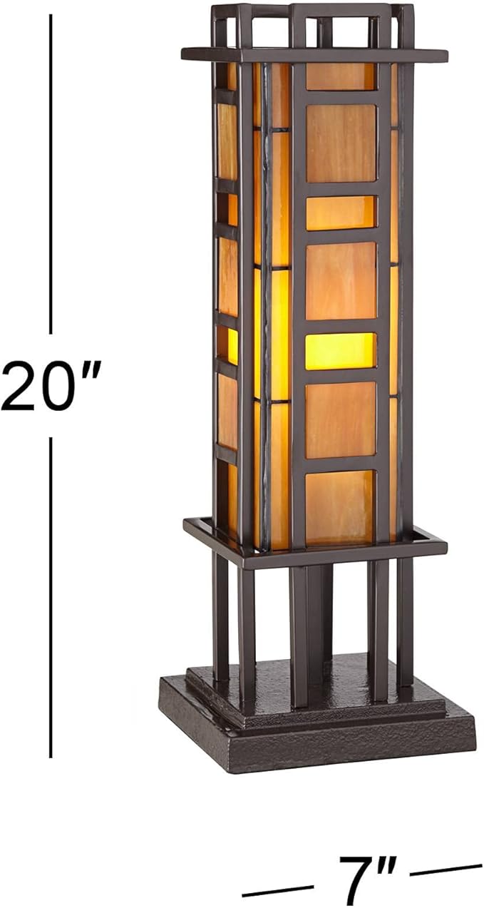 Robert Louis Tiffany Prairie Style Mission Rustic Pillar Accent Table Lamp - Image 4